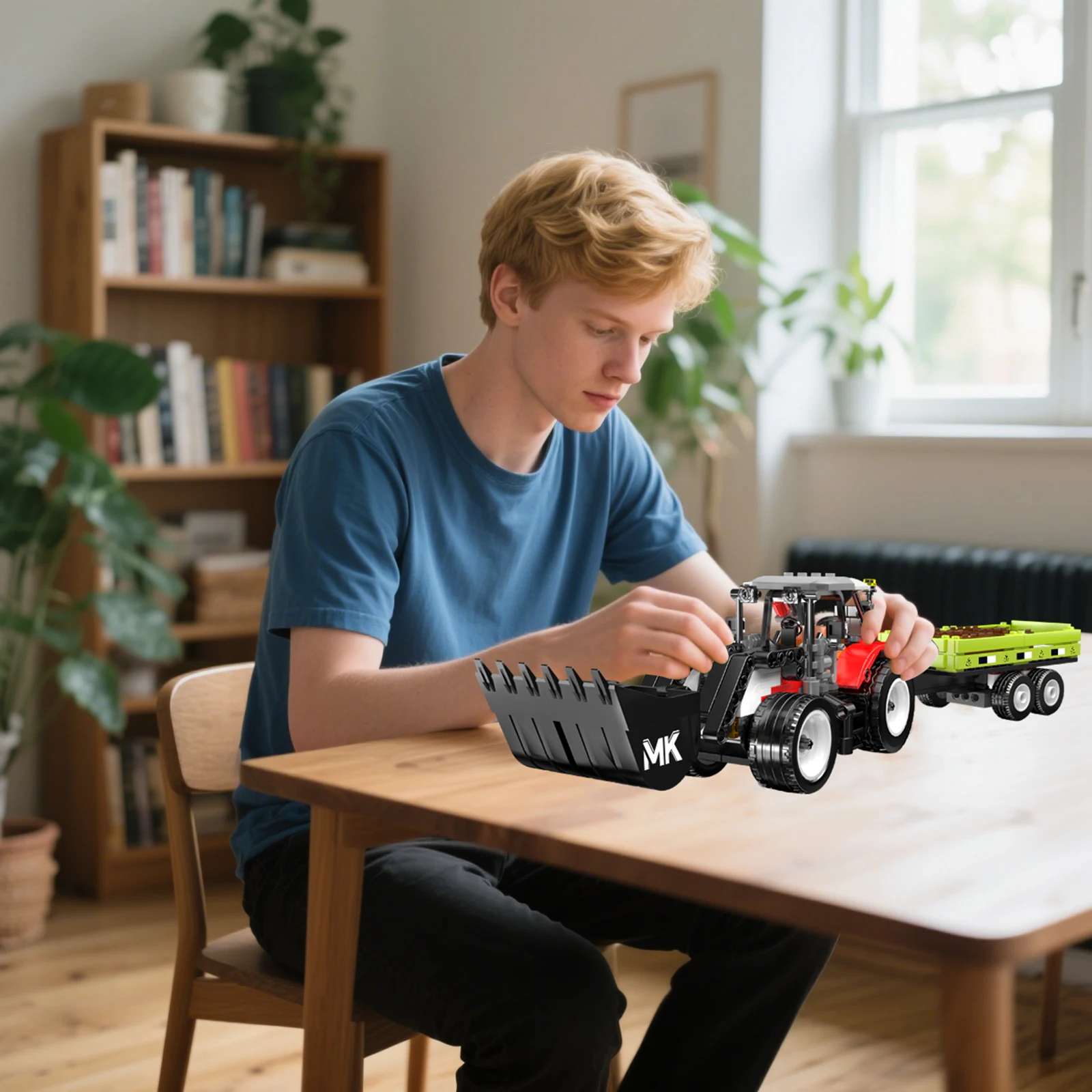 قالب King 24093 رافعة عجل مقطورة زراعية اللبنات مركبات هندسية صغيرة نموذج اللعب الهدايا سطح المكتب الحلي