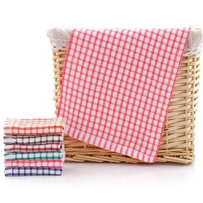 Soft Plaid Absorbent Kitchen Table Dishcloth Cotton Cleaning Cotton Tea Towel Cotton Fabric, Non-stick No Smell