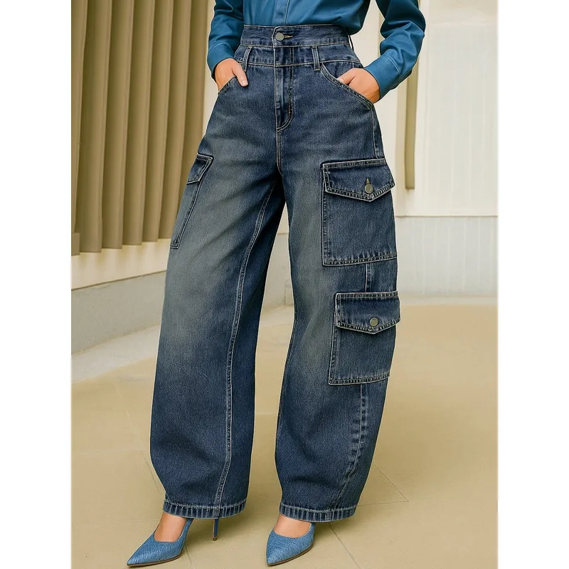 Tinaa Boyfriend Style Women's Jeans 2025 Cotton Washed High Waist Pockets Split-Joint Curved-Seam Pants Female Bottom 192174