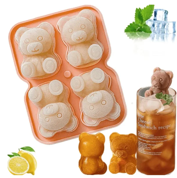 100PC Scute teddy bear silicone ice cube mold is splashproof and easy to peel off  for making frozen cocktails whiskey coffee