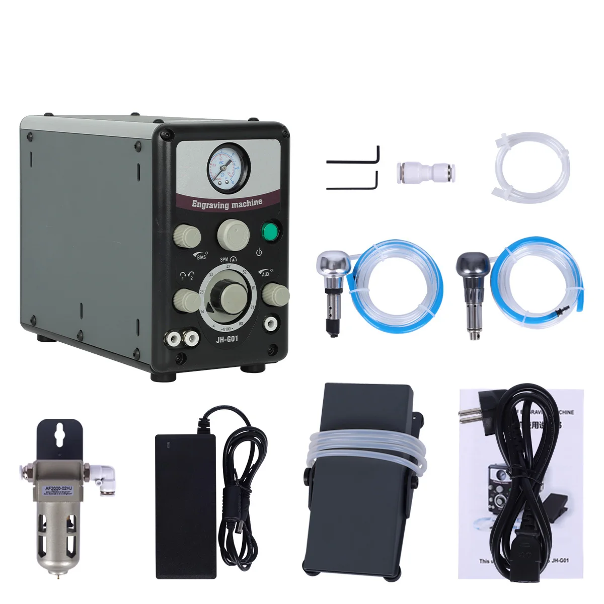 

Pneumatic Engraving Machine for Jewelry Making – Double Head Adjustable Speed Tool with Pressure Gauge & Air Filter