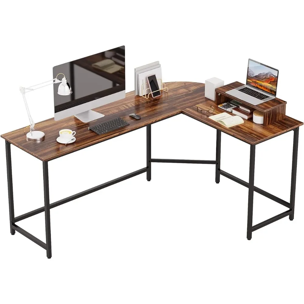 Office Desks L Shaped Comuter Desk with Monitor Stand, Reversible Corner Desk for Home Office Desks