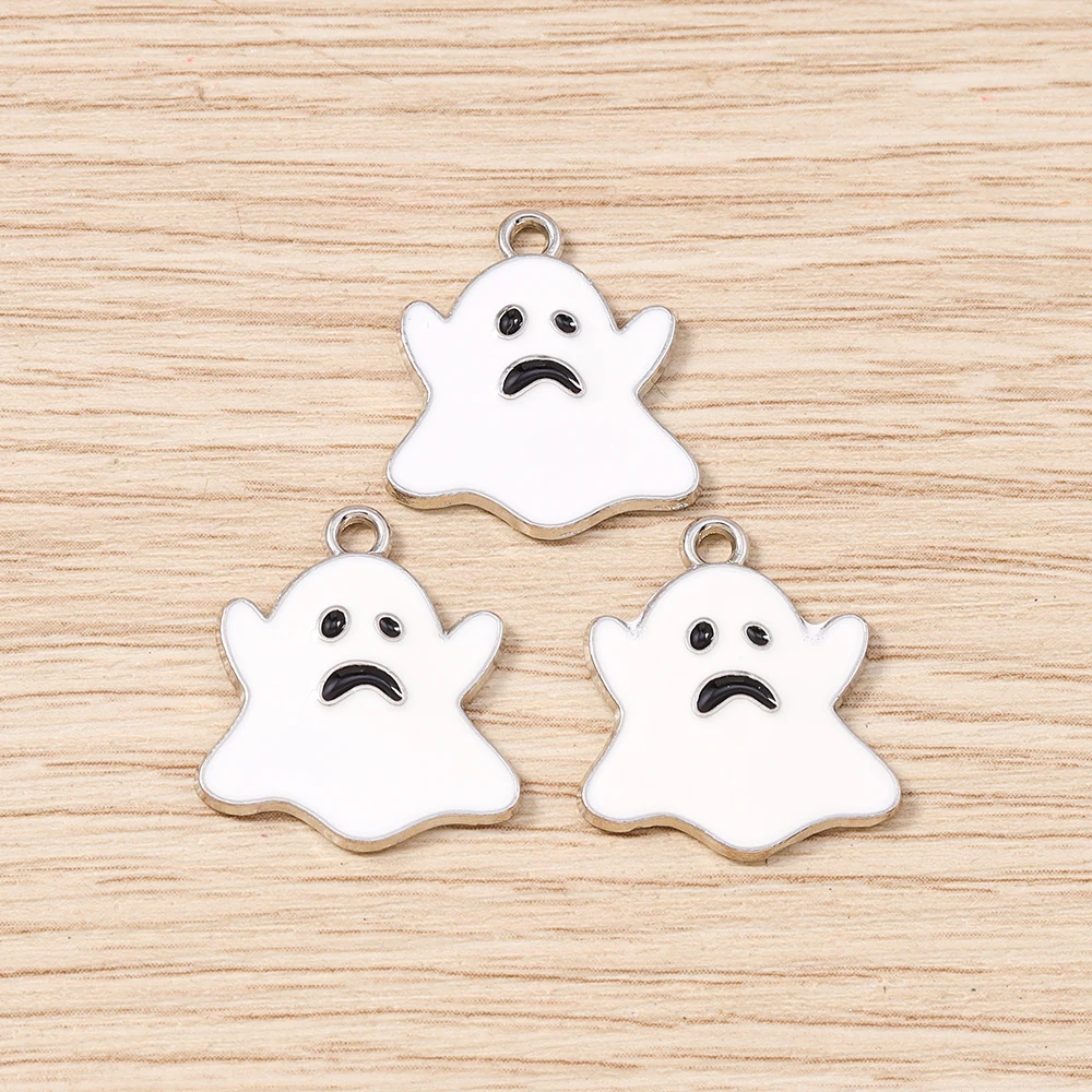 10 Stück 18 x 20 mm niedliche bunte Emaille-Halloween-Geister-Charms-Anhänger für Schmuckherstellung, Ohrringe, Halsketten, DIY-Bastelzubehör – Detail 9