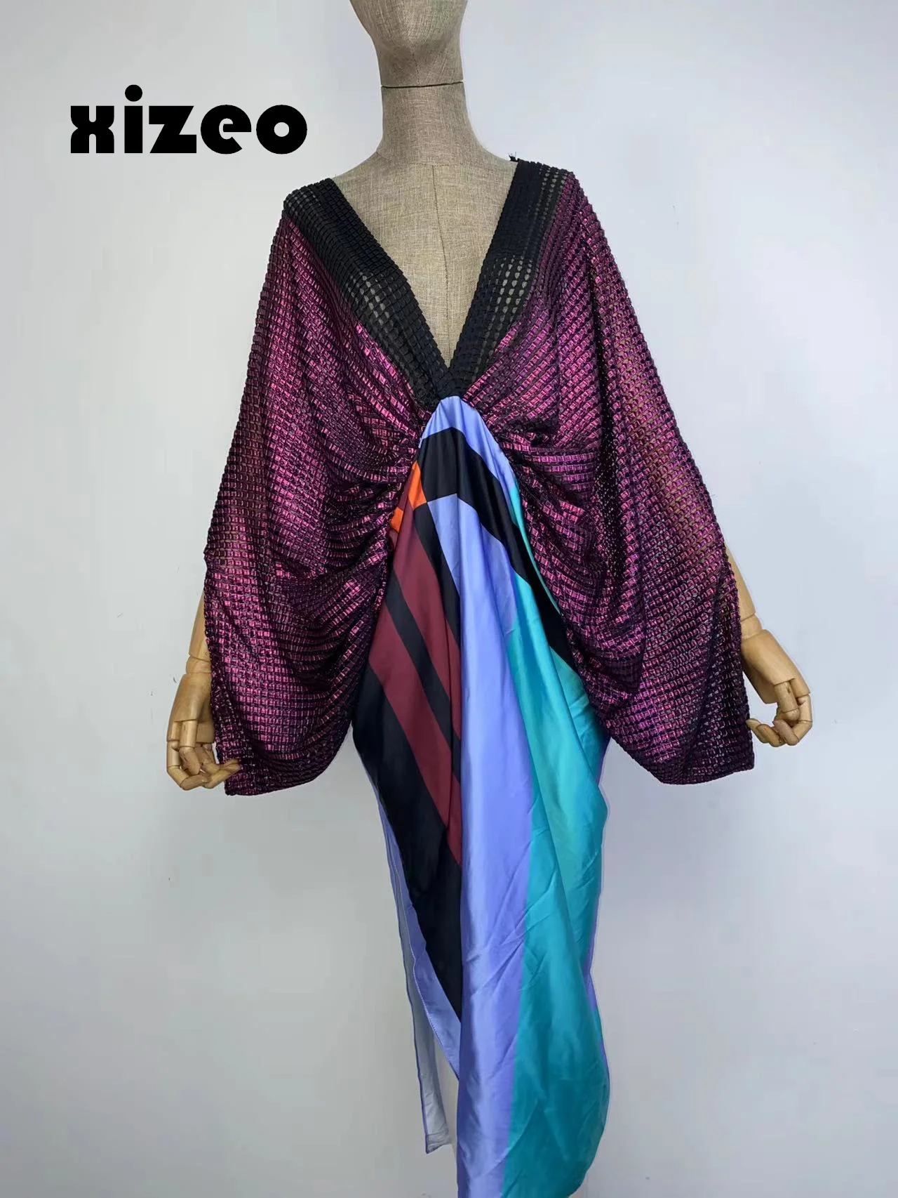 XIZEO 2023 Summer Women Cardigan Kaftan Fashion Sexy Boho African Holiday Free sSze Long Sleeve Silk Feeling Robe Kimono CAFTAN