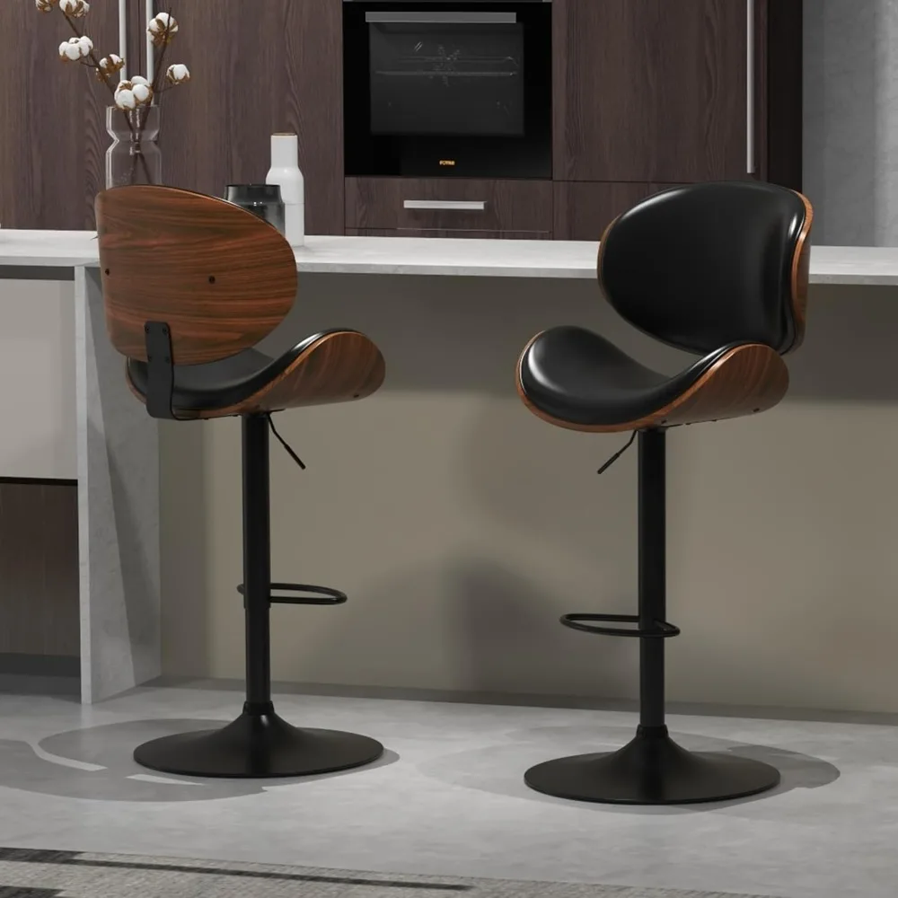 

Bar Stools for Kitchen Counter, Adjustable Bar Height Chairs, Modern Swivel Barstools with Bentwood Seat and Back with Footrest