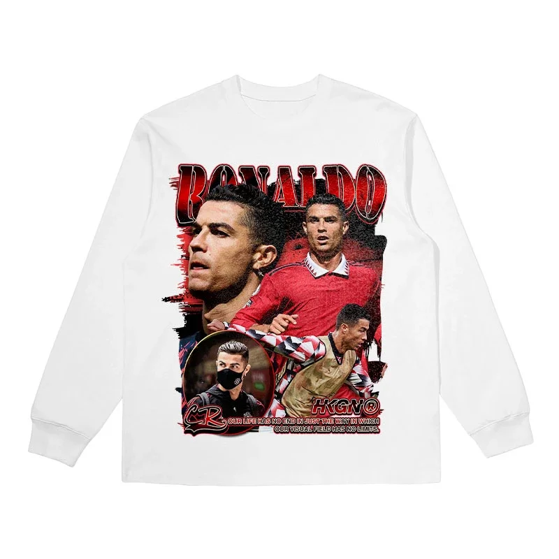 2024 Autumn Winter European and American Fashion Football Star Printed American Hoodie Pure Cotton Male Messi C Ronema Haaland