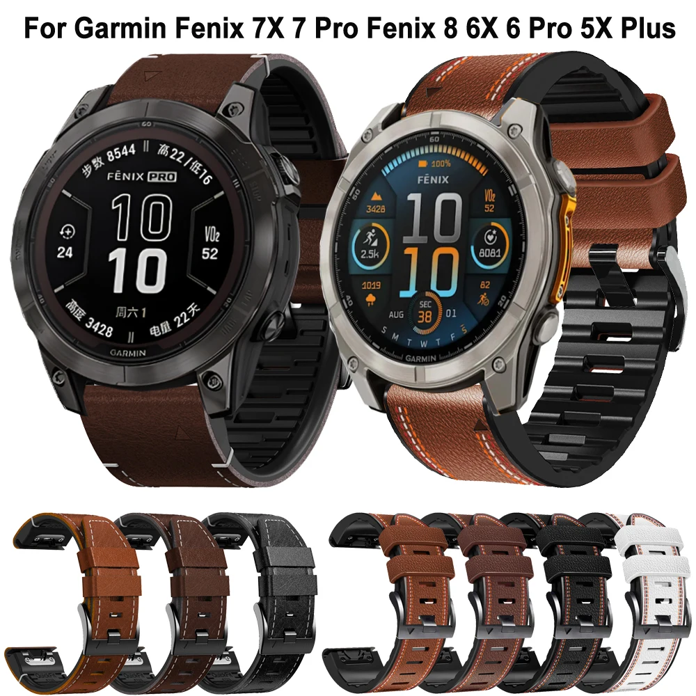 QuickFit 26 мм 22 мм силиконовый кожаный ремешок для Garmin Fenix 8 E 51 мм 47 мм/7X 7 6 6X Pro/Epix Gen 2/Tactix ремешок для часов аксессуары