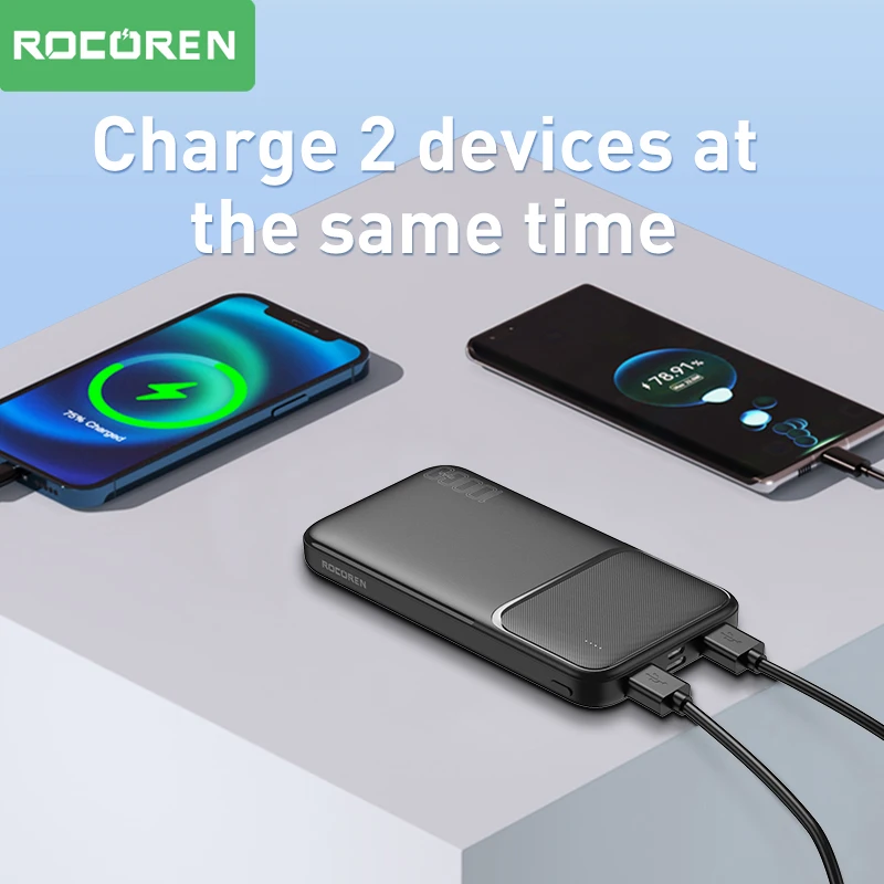 Rocoren-Banque d\'alimentation à charge rapide, chargeur portable, batterie externe, 10000 mAh, 10000 mAh, iPhone, Xiaomi Mi 13, POCO