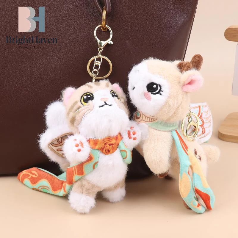 Chinese Style Dunhuang Flying Cat Pendant Cute Plush Toy Cartoon Nine-Colored Deer Keychain Cute Plush Doll Bag Charm Gift B.H view 4