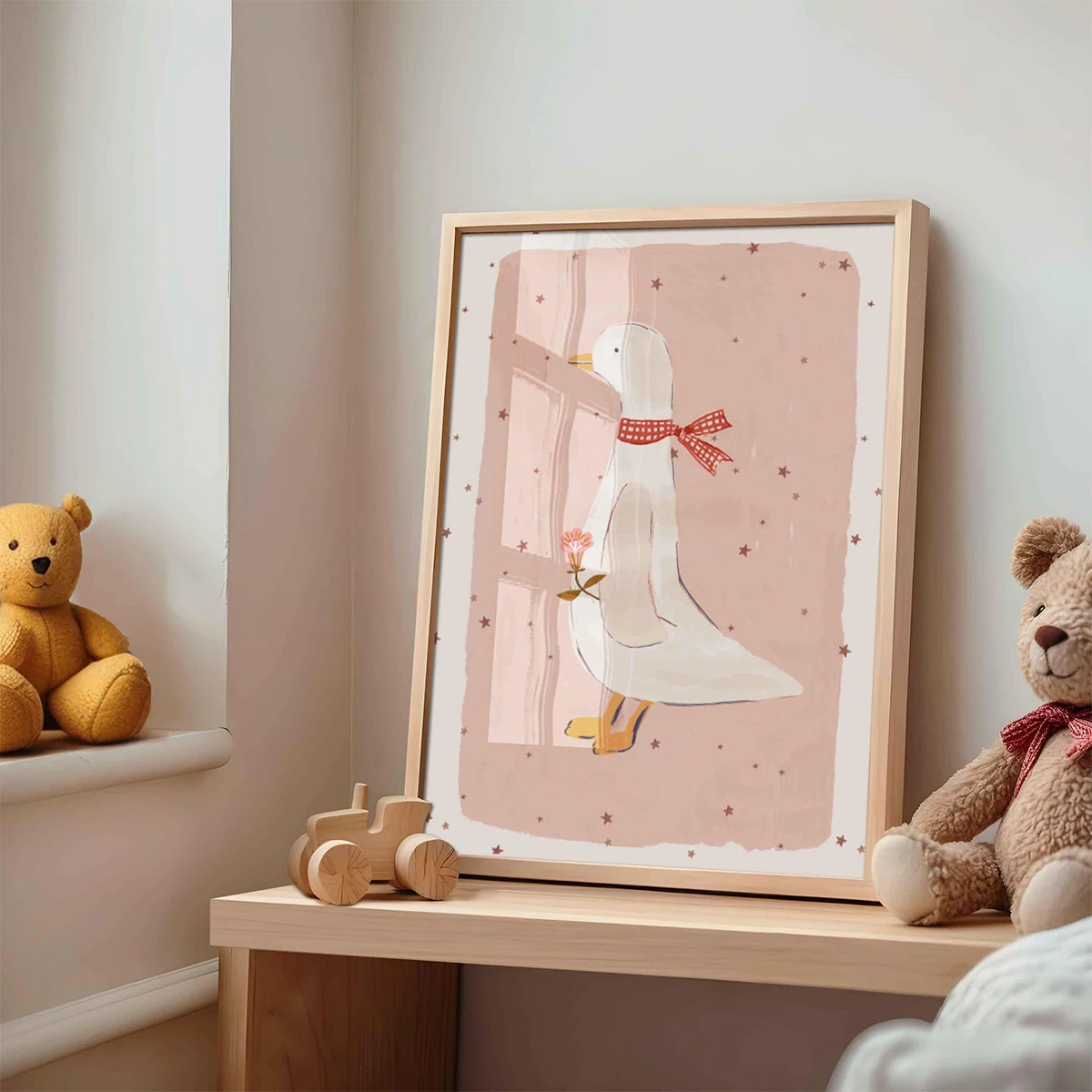 Lindo pato de ganso rosa pintado ilustración lienzo impresión cartel arte minimalista moderno impresión para guardería decoración del hogar arte cartel regalo