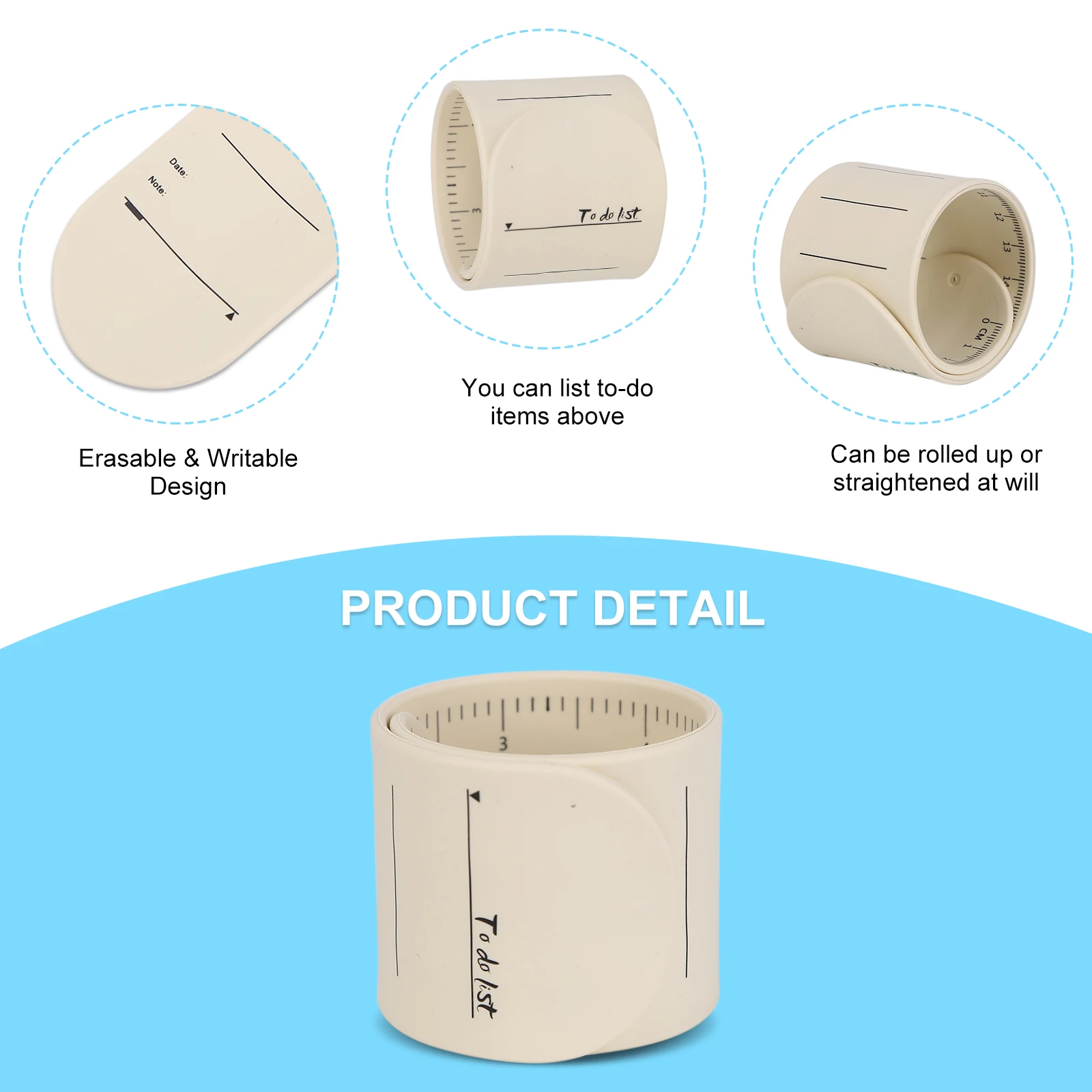 Silicone Memo Notebook Wearable Writeable Pocket To-do List Wrist Strap Reusable Waterproof Erasable with Scale for Kids Adults