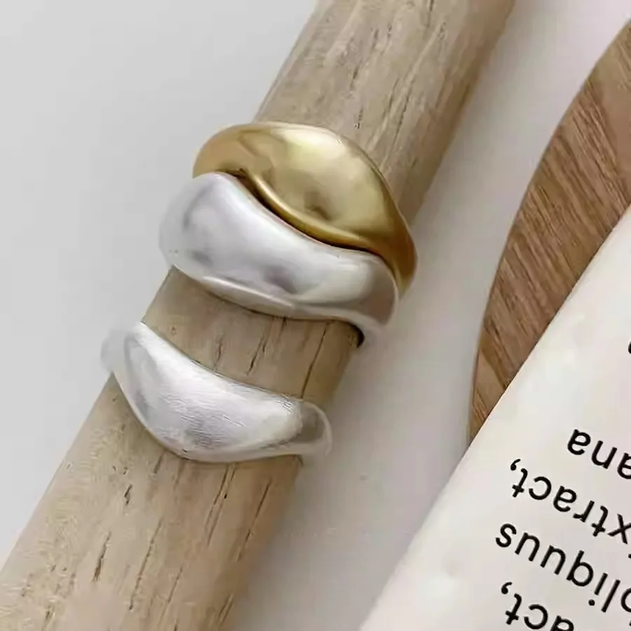 925 Sterling Silver Open Finger Ring Stackable Wavy Wide Gold Color Geometric Punk For Women Jewelry Gift Dropship Wholesale