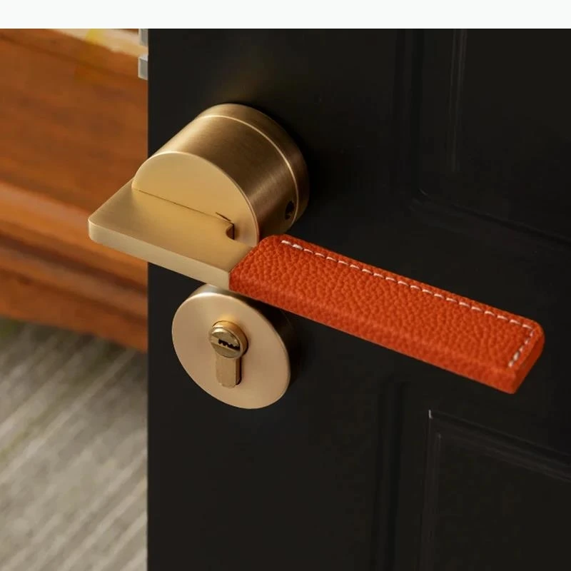 Leather Door Handle Silent Door Lock Living Room Safety Locks Indoor Locks Split Lock Keys Hardware Accessories