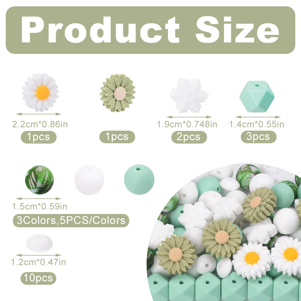 LOFCA 30Pcs Silicone Sunflower Snowflake mixed set of Beads For to make DIY keychains bracelets necklaces jewelry Accessories