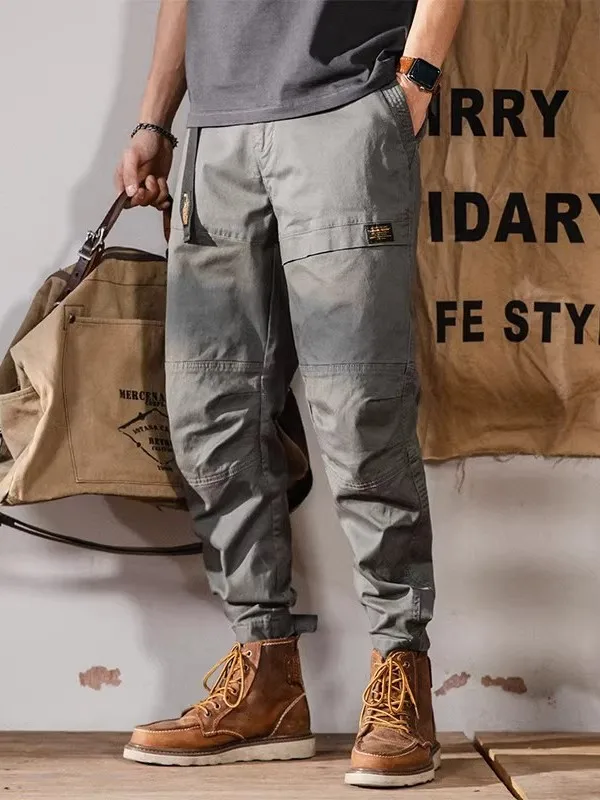 

Мужские повседневные брюки свободного кроя с прямыми штанинами в стиле Amekaji для работы, весна-осень, с манжетами на липучках