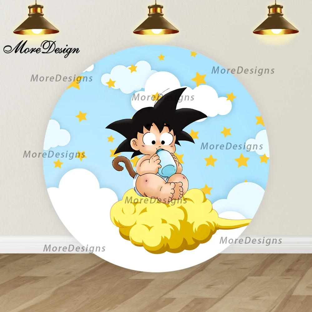 Dragon ball bebê goku capas redondas chá de bebê foto pano de fundo meninos decoração de aniversário dos desenhos animados vinil poliéster foto fundo