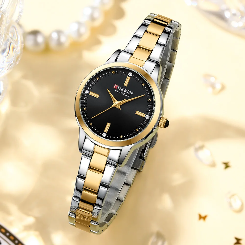 CURREN Simple Round Dial Fashion Dress Quartz Watches for Ladies with Stainless Steel Bracelet Luxury Wristwatches