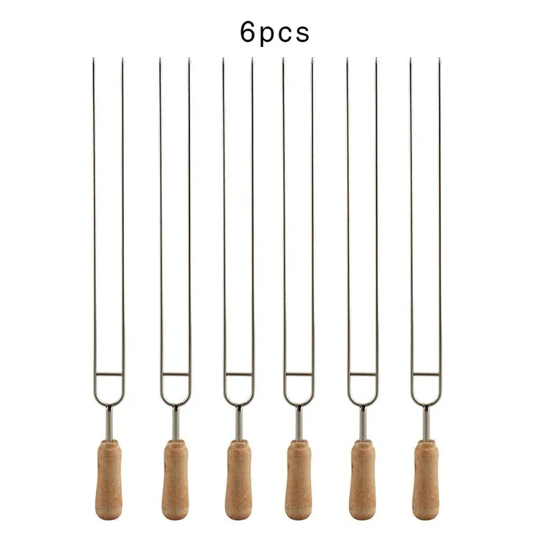 6PCS Stainless Steel U-Shaped Barbecue Brazing Fork Needle Barbecue Grilling Skewers Metal Skewer Double Prongs BBQ Tools #4W