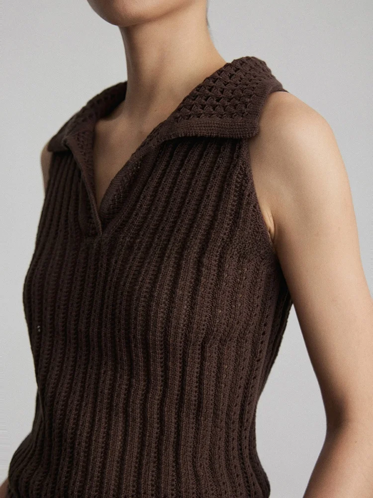 

Ordinary times Women's Cotton Knitted ort Svel Vest Summer Design Casual Sle f Open Collar Knitwear