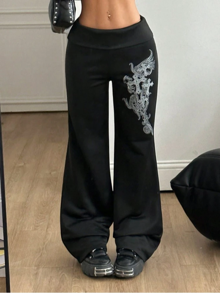 Punk fashion cool garbage pants aesthetic street Harajuku women Y2K pants Gothic cross print wide leg pants