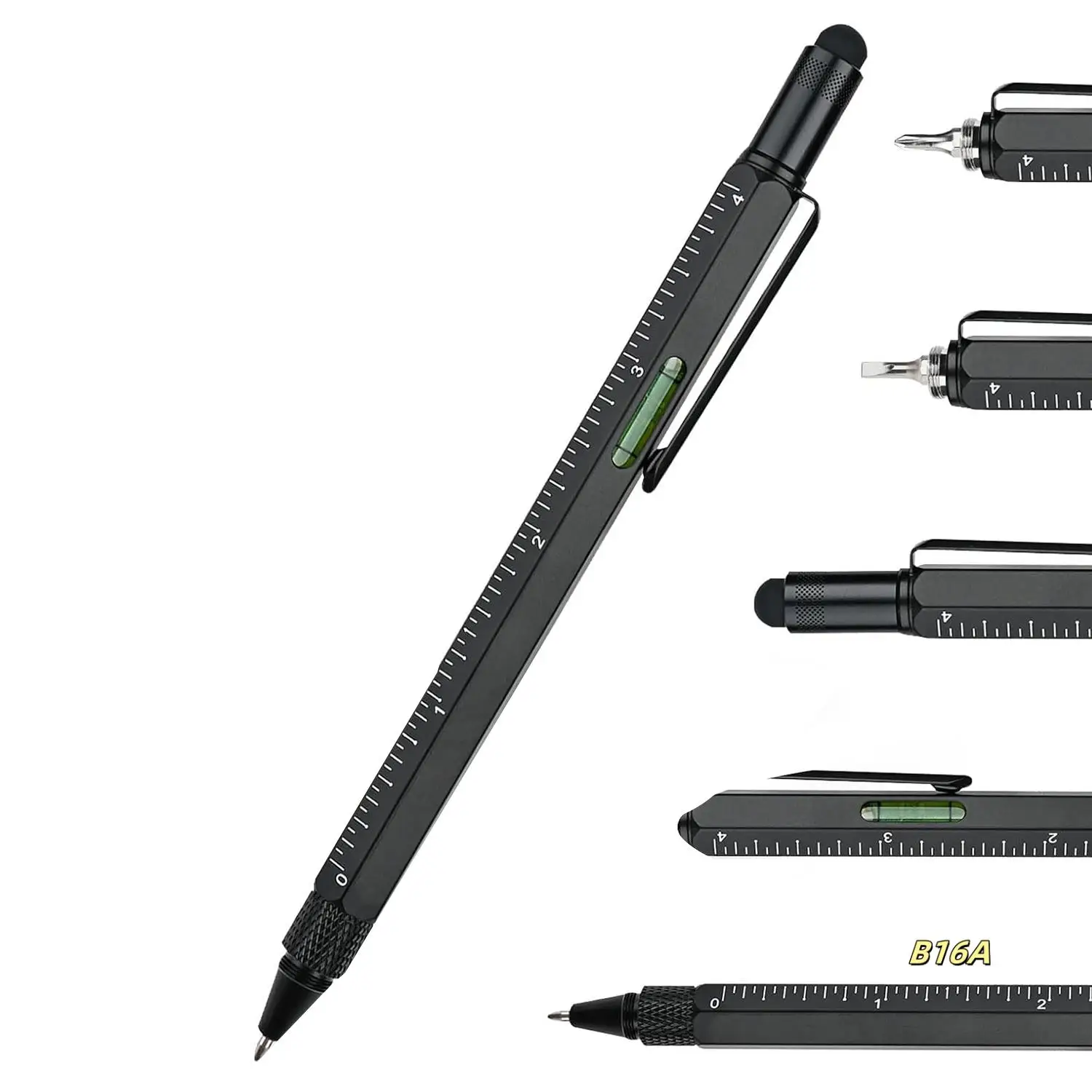 Stylo multi-outils Gadgets sympas, stylo nouveauté avec stylet, niveau, règles, tournevis, cadeaux d'anniversaire pour papa mari noir Durable