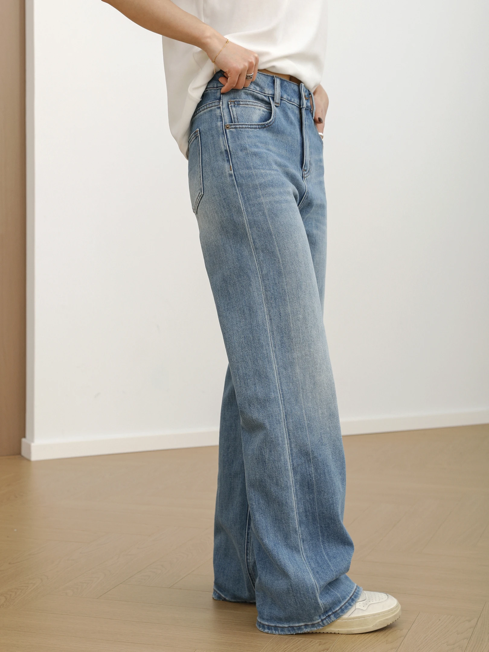 

Low Elastic Straight Leg Floor-Length Jeans Retro Versatile Slimming Skinny Jeans High Waist Cotton Stretch Denim Spring Summer