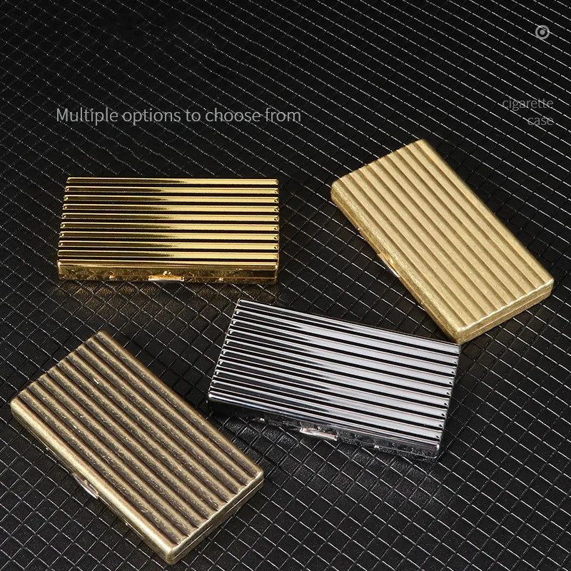 Slim Embossed Pattern Cigarette Case Women Brass Metal Long Thin Smoking Cigarette Box Bronze Gold Silver Color 103*59*14mm