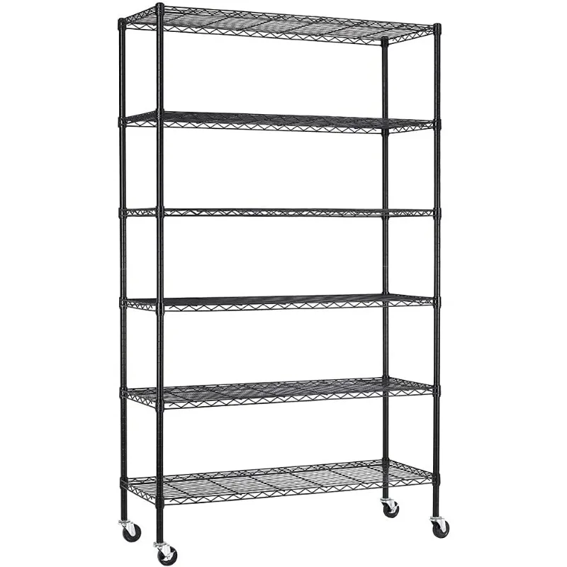 Commercial Wire Shelving Unidade com Rodas, Aço 6 Tier, Heavy Duty Layer Rack, Armazenamento De Metal Prateleira, Garagem Organizador, 18x48x2 Polegada