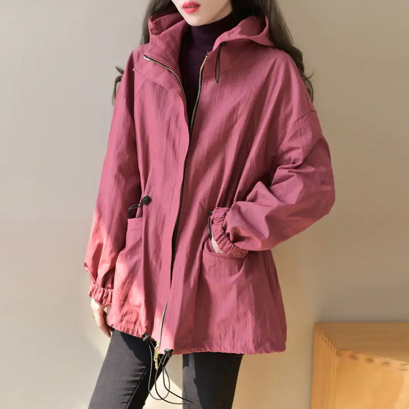 

Workwear Trench Coat Women's Medium Long Autumn New Style Casual Hooded Waist Jacket Top