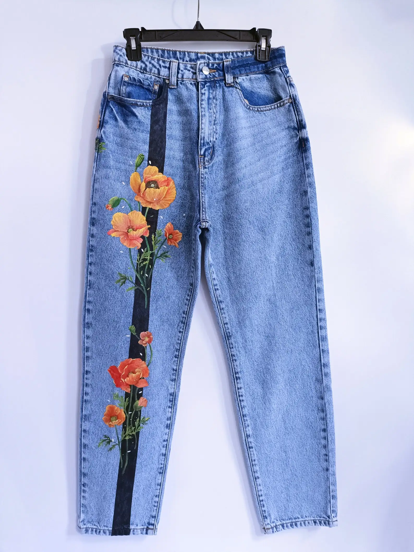 

Y2k оранжевый мак с цветочным принтом носимые художественные джинсы с высокой талией мешковатые прямые джинсовые брюки американские повседневные уличные джинсы женские брюки