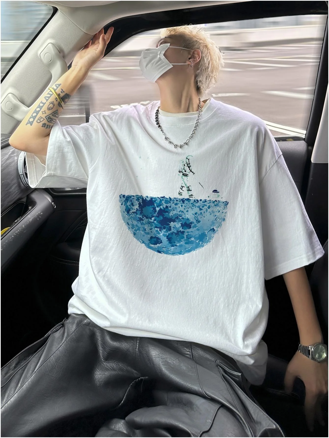 Astronaut Graphic Men Hip Hop Tee Shirts Oversized Y2k Casual 100% Dense Cotton Tops Tshirts Harajuku Male T-shirts Hip Hop