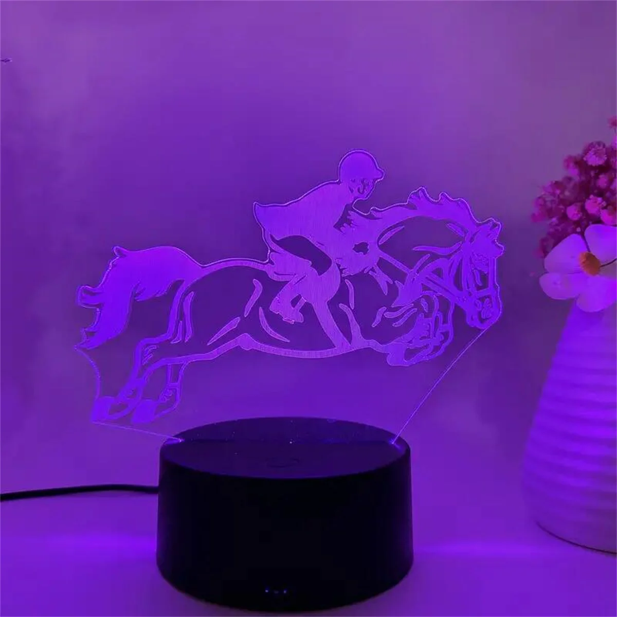 1pc Riding a Horse 3D Night Light, 3D Optical Illusion Lamp With Touch, 7-Color Changing Ambient Light For Bedroom