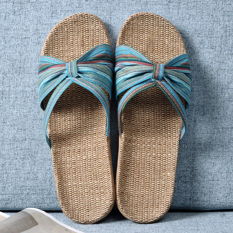 Mntrerm Slippers Female Summer 2023 New Linen Indoor Home Floor Non-Slip Home Home Cute Lady Sandals And Slippers Hemp