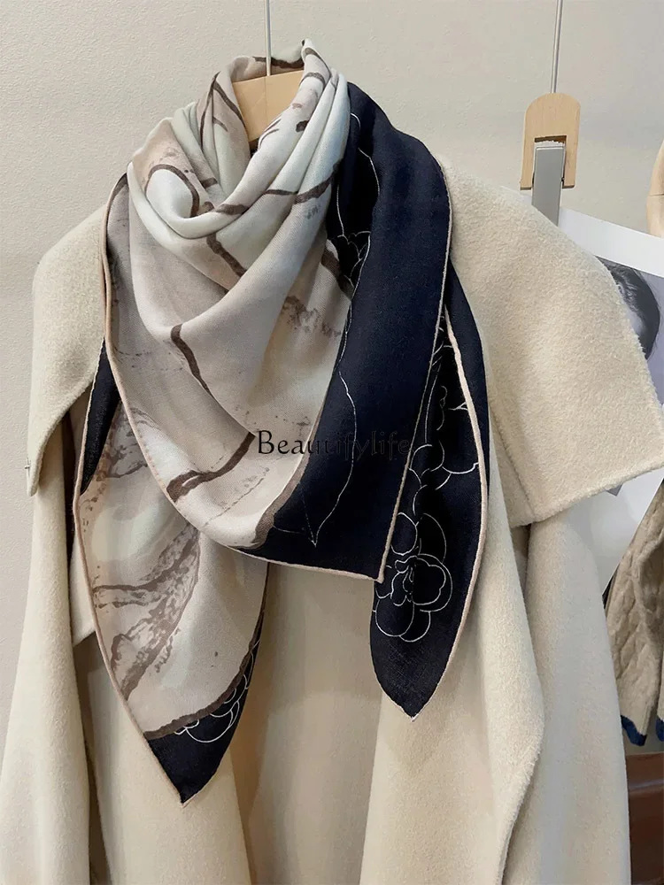 

High-end silk wool square scarf women's autumn and winter new versatile silk wool scarf shawl