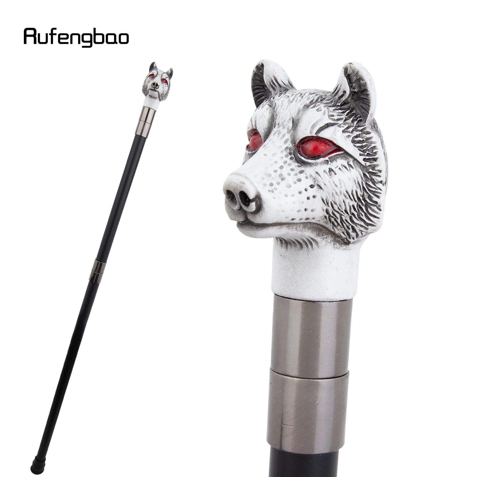 عصا قصب المشي برأس الذئب من الراتنج الفضي ذات العيون الحمراء للحفلات التنكرية، Steampunk وعصا الاستخدام اليومي مع صندوق فاخر 93 سم #4