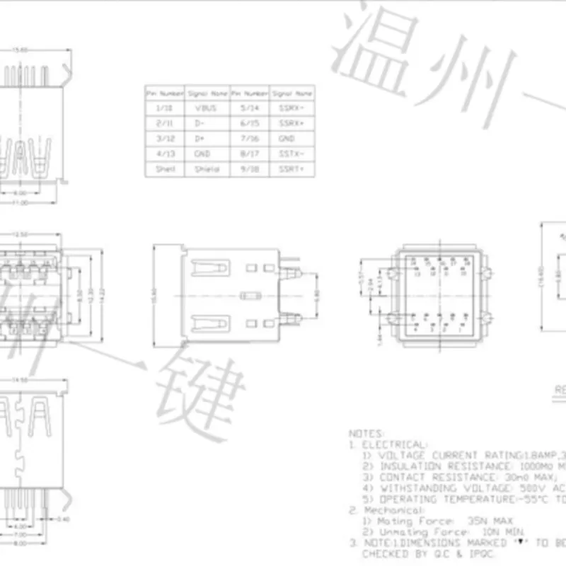 10 PCS 3.0type AM Double-Layer High-Speed Power Interface AF USB 18-Pin USAF-185N-1BLP31