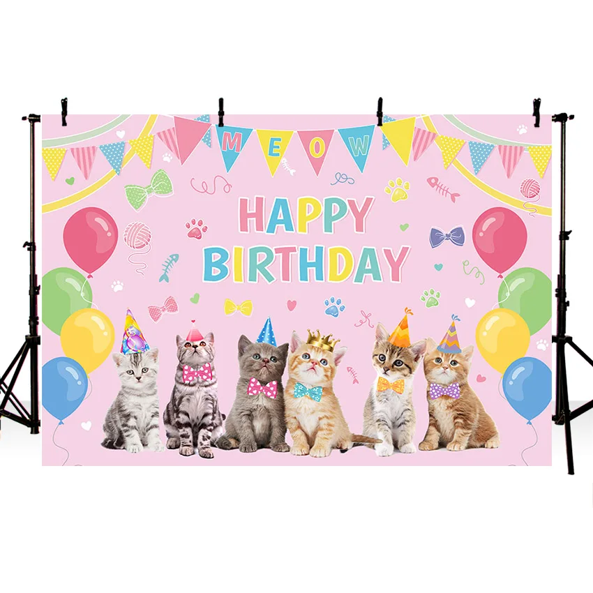 Mehofond Photography Background Pink Kitten Pet Paw Cat Birthday Party Cat Owner Children Cake Table decor Backdrop Photo Studio