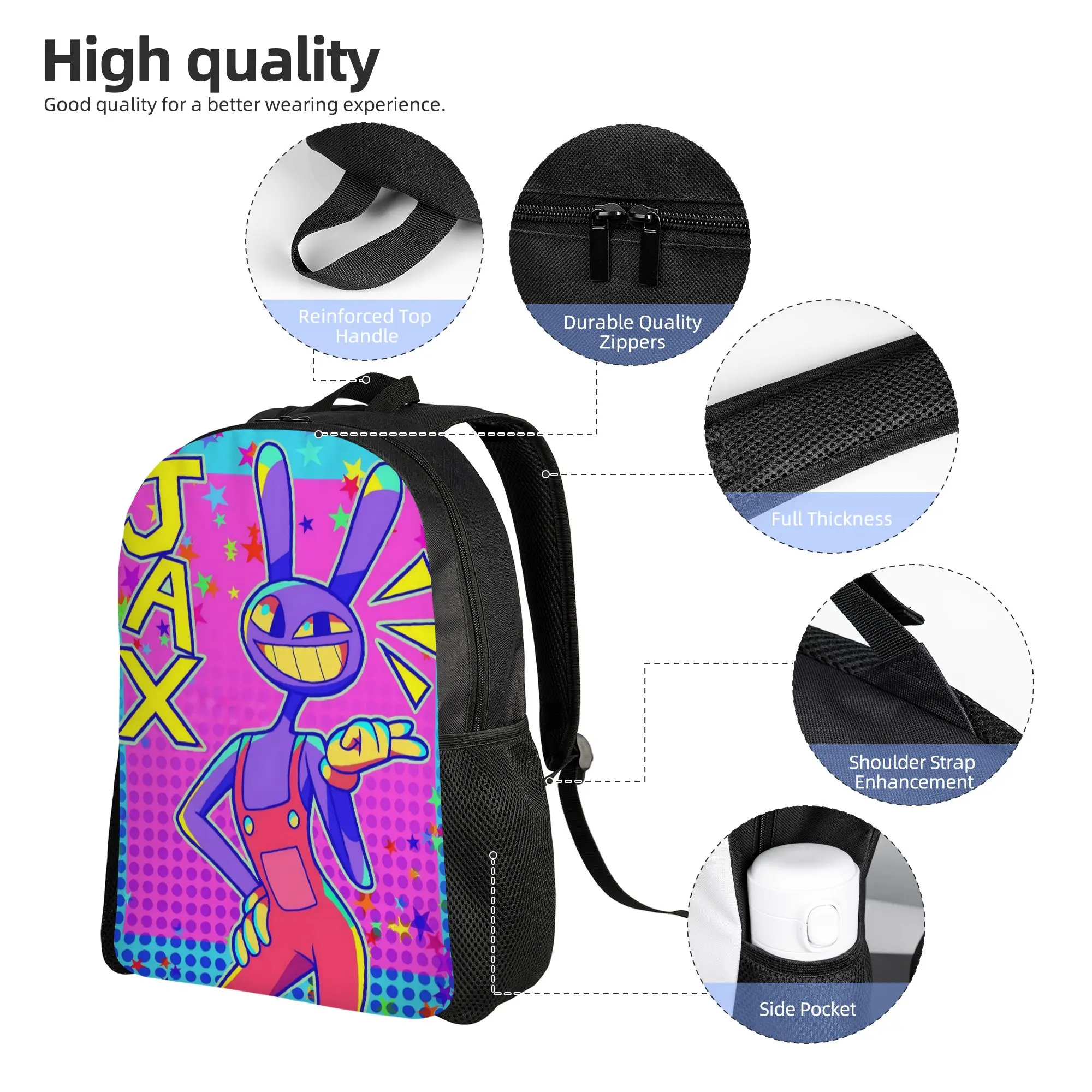 Jax Cartoon Digitals Circus Purple Rabbit Cool Backpack with Pocket Student  Daypack for Men Women Laptop Shoulder Bag