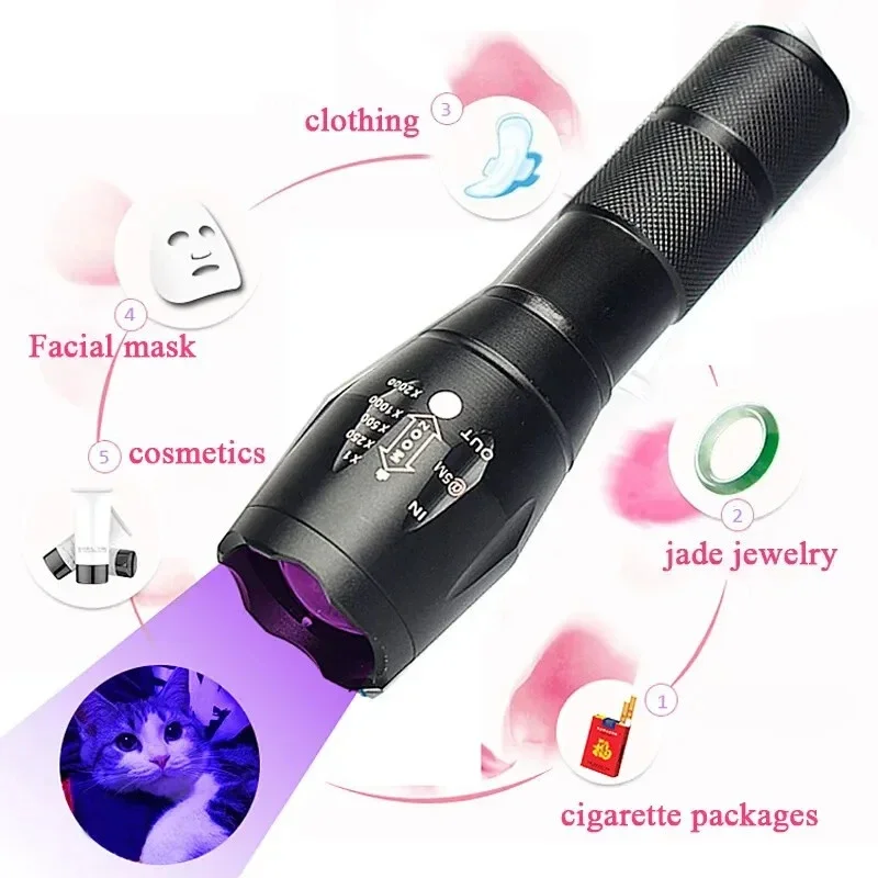 مصباح يدوي صغير محمول للأشعة فوق البنفسجية قابل لإعادة الشحن 365 نانومتر/395 نانومتر - شعلة إضاءة سوداء LED للجيب لمصادقة ببول الحيوانات الأليفة وكشف التسرب