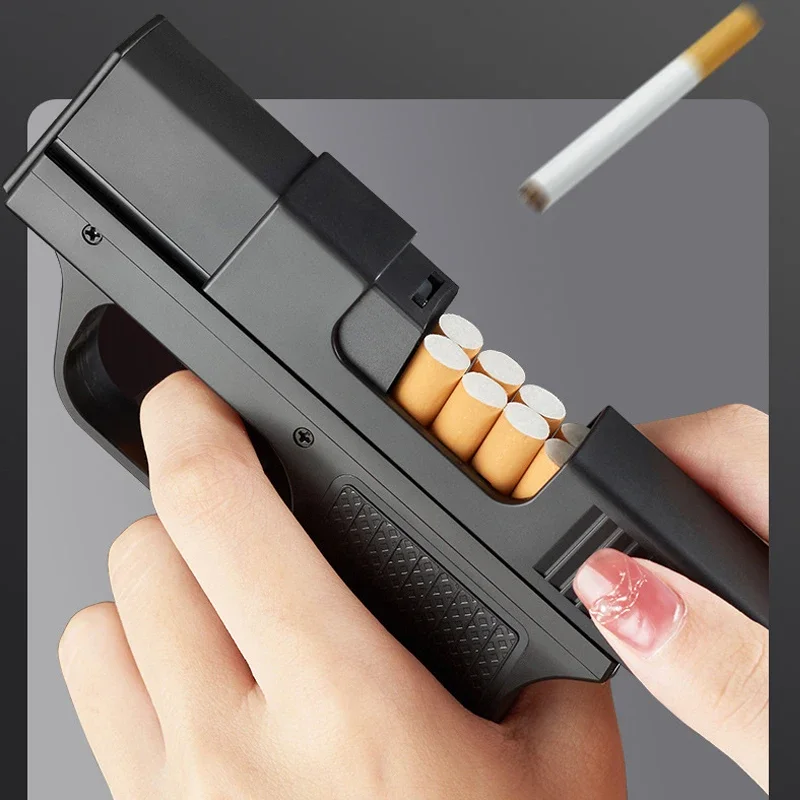 YH098 Cigarette Case Straight Flush Inflatable Lighter， Multifunctional Dual Use Cigarette Set Men\'s Gift Pistol Model