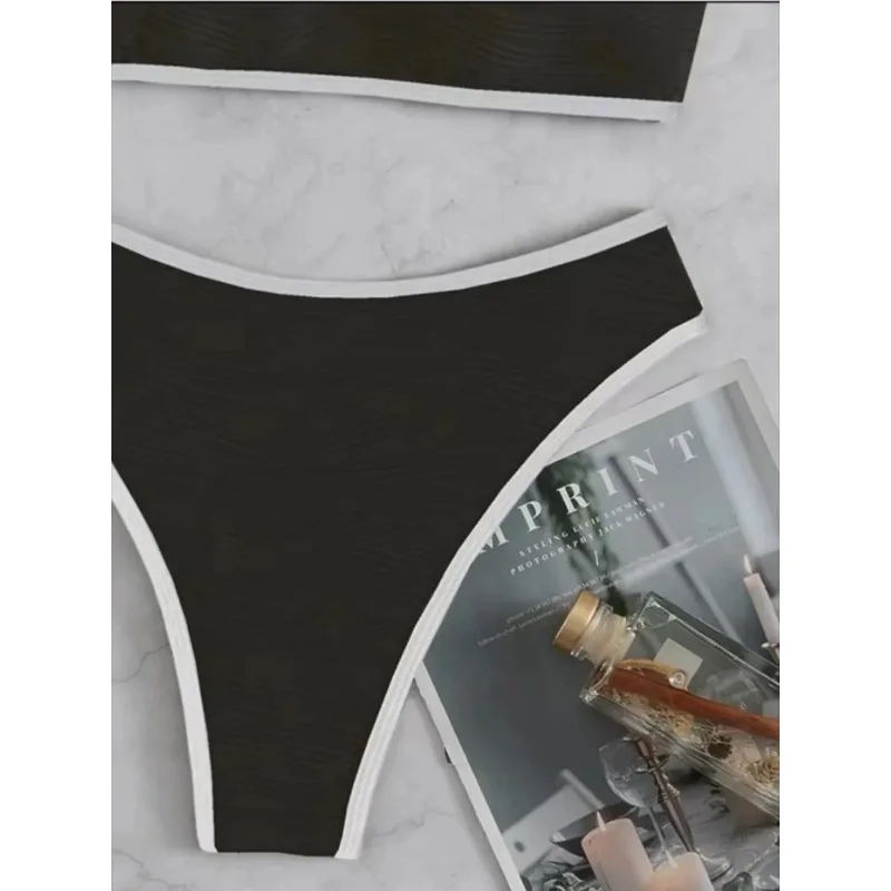 Bikinis Bandeau con encuadernación en contraste para mujer, traje de baño Sexy con Tanga, traje de baño de realce, ropa de playa para nadar 2024