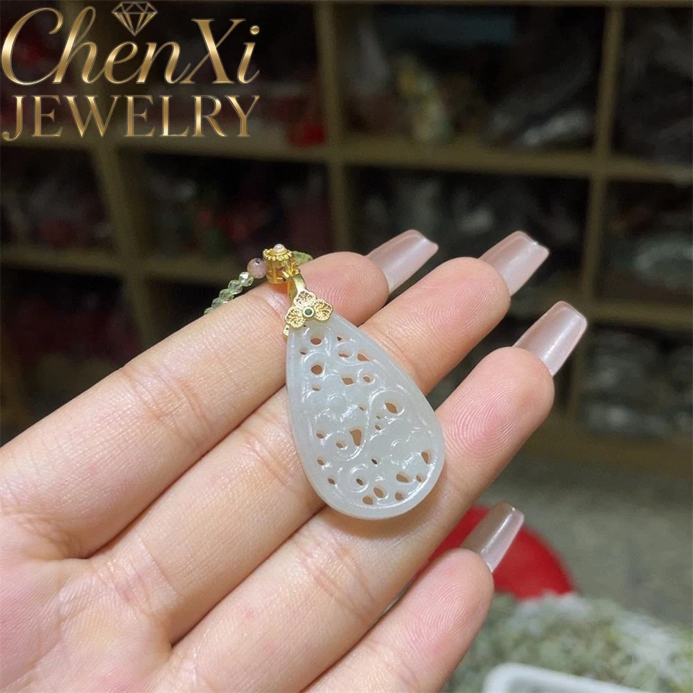 

Элитный натуральный нефритовый кулон из Хэтяня с ажурной резьбой, роскошное модное ювелирное изделие высокого качества, изысканный элегантный популярный амулет
