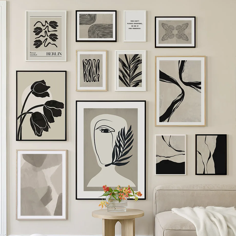 Abstract Lines Face Flower Leaves Wall Art Canvas Painting B
