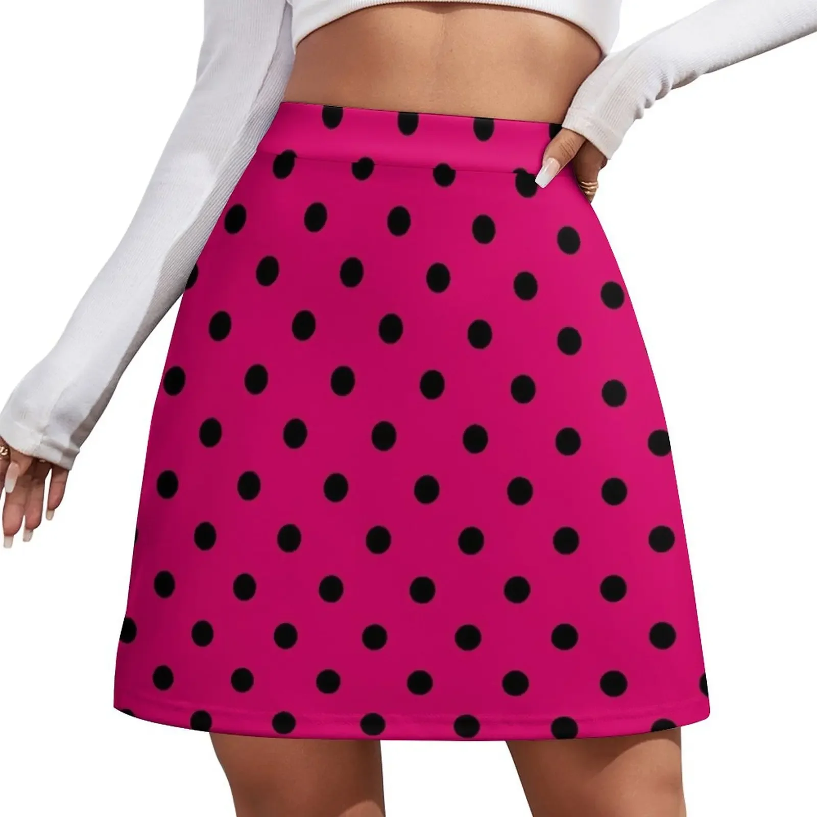 

Large Black on Dark Hot Pink Polka Dots Mini Skirt mini skirts dresses summer woman 2025 Mini Skirt