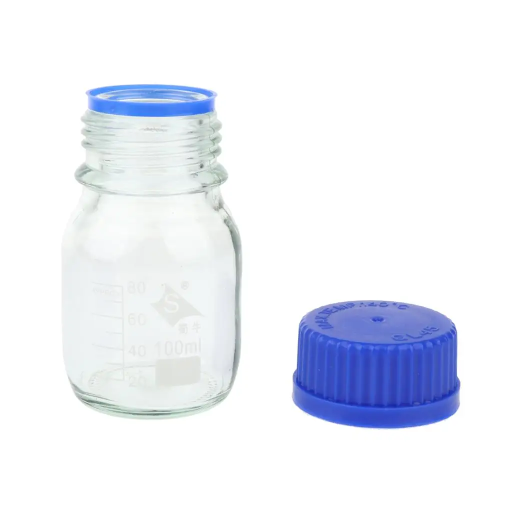 Glass Round Reagent Bottle Screw Cap Heavy Duty Borosilicate Glassware Lab Storage Jar with Graduation for Science Experiments