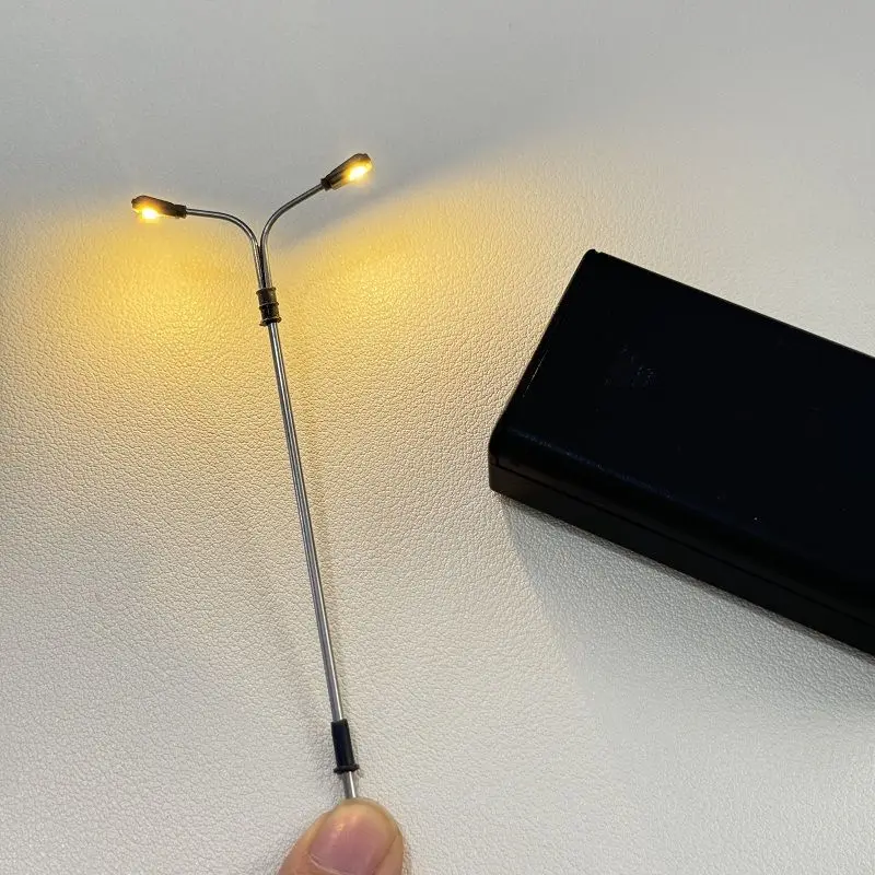 5Pcs Miniature Street Lamp Model 3V Metal Double Head LED Light DIY Railway Train Lamppost Diorama Architecture Scene Materials