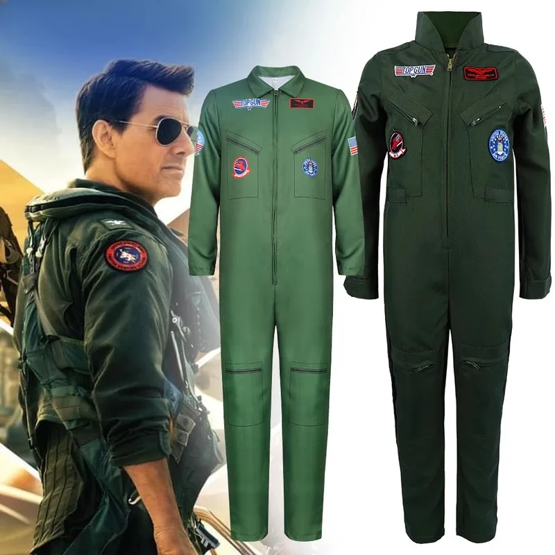 

Retro Movie Cosplay Cos Pilot Costume for Kids American Airforce Uniform Boys Flight Suits Army Jumpsuit Green Onesie