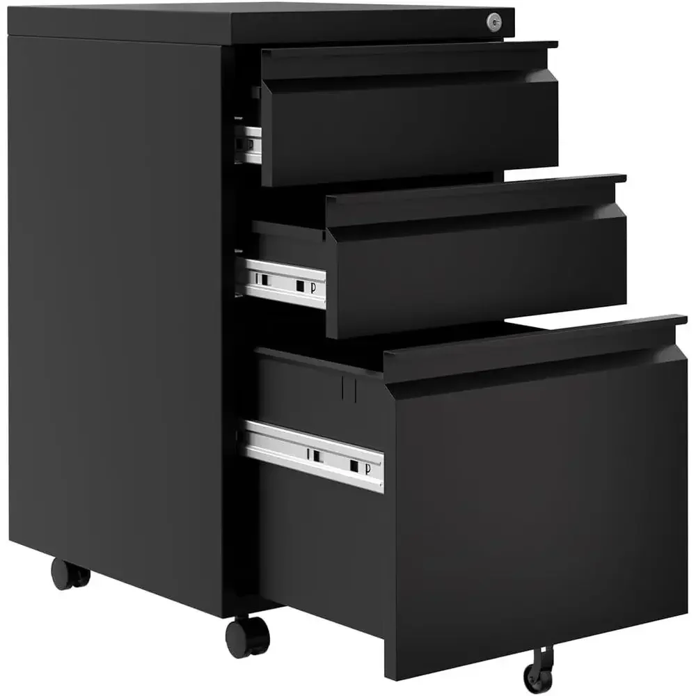 Adjustable Lockable Under-Desk Storage Cabinet with Casters for A4/Legal Paper, Ideal for Home or Office - Jet Black