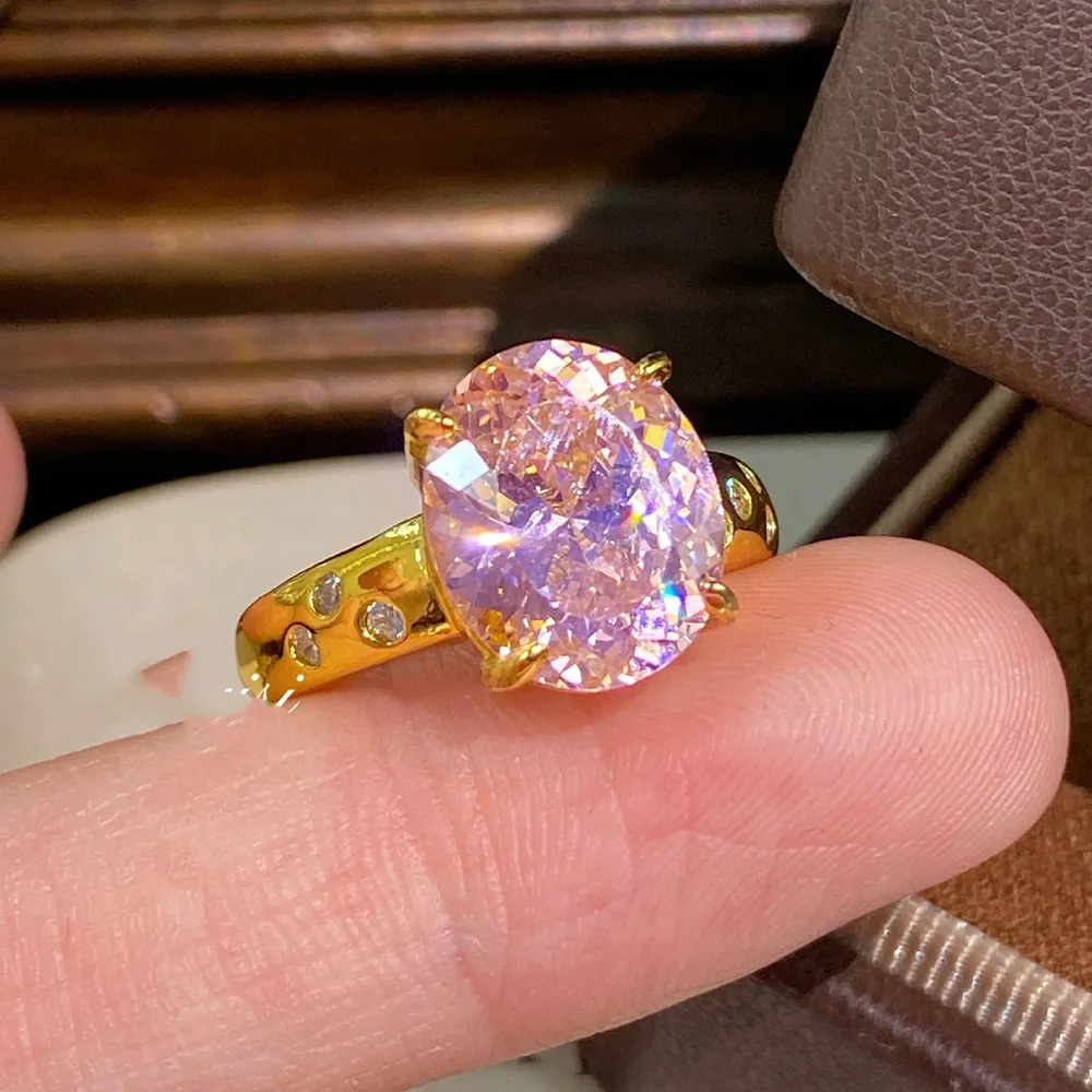 Exquisite Ladies' Brilliant 3 Carats Pink Quartz Diamonds Vintage Rings for Women 18k Gold Silver 925 Elegant Fine Jewelry Gifts 2