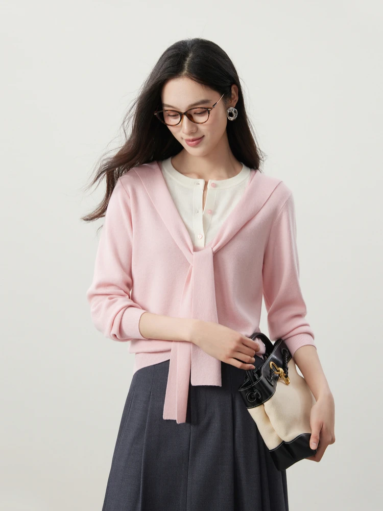 

Женский трикотажный джемпер Ele Layering из смесовой шерсти с эффектом двухслойности, новинка весны, мягкий, модный, с цветовыми блоками и перекрестным дизайном на плечах